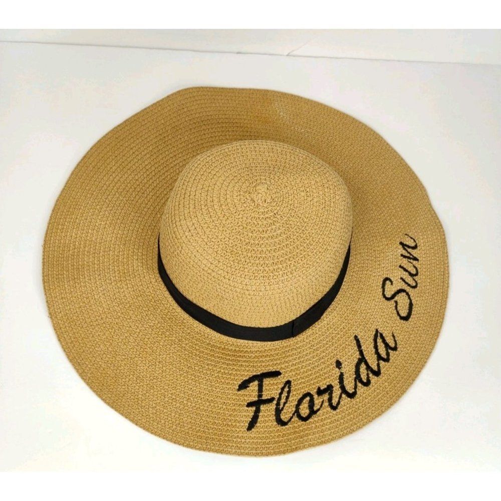 Florida Sun Hat Embroidered Tan and Black - Picture 2 of 15